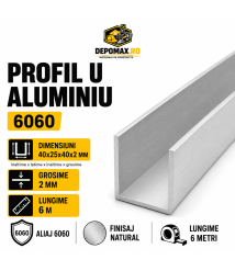 Profil U aluminiu 40 x 25 x 40 x 2 mm, 6 metri Profil U aluminiu 40 x 25 x 40 x 2 mm, 6 metri